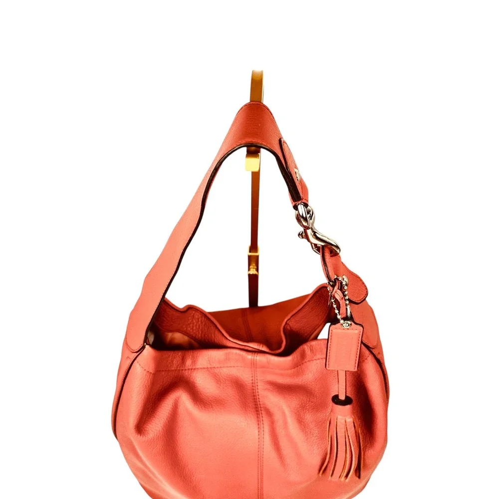 COACH Avery Coral Leather Large Hobo Shoulder Bag Tassel Purse F23309 Sienna